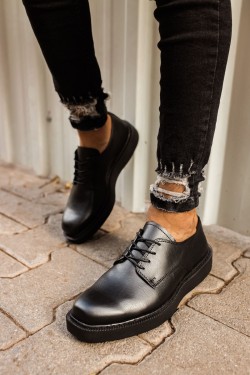 CH001 Classic Lace Erkek Günlük Bağcıklı Cilt Klasik Ayakkabı CST - Siyah