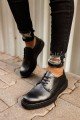 CH001 Classic Lace Erkek Günlük Bağcıklı Cilt Klasik Ayakkabı CST - Siyah