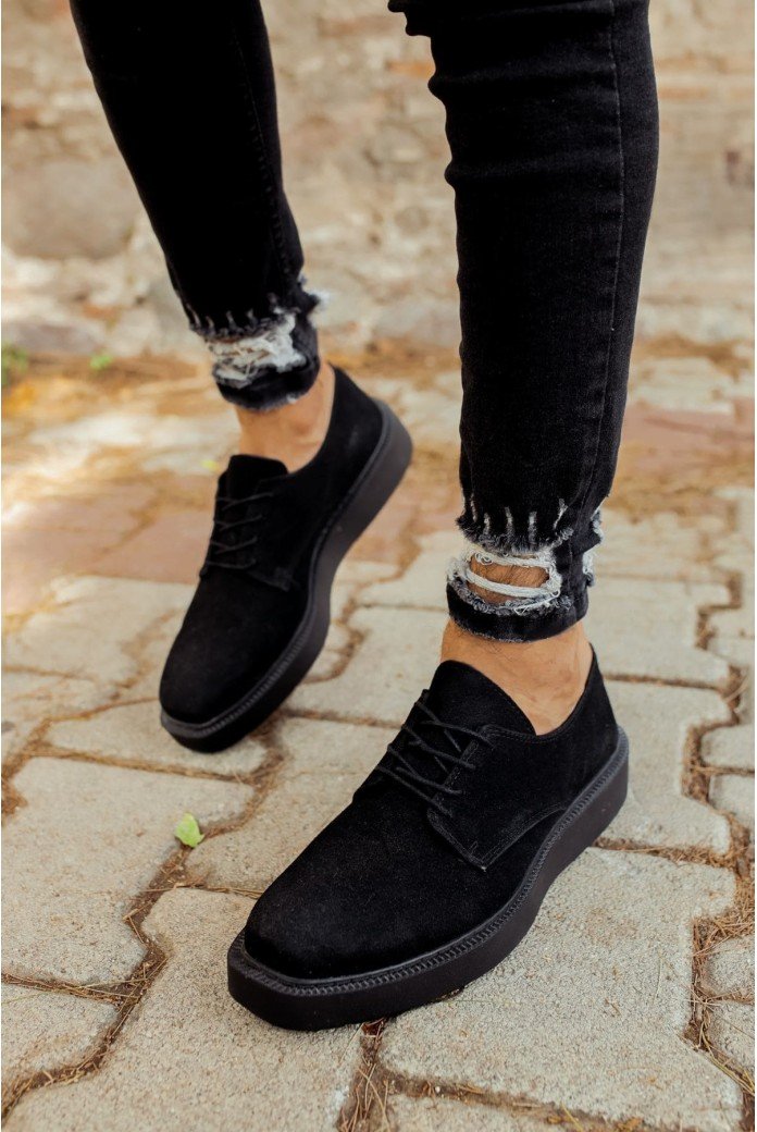 CH001 Classic Lace Erkek Günlük Bağcıklı Süet Klasik Ayakkabı CST - Siyah