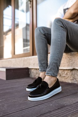 CH002 Loafer Pelle Erkek Günlük Bağcıksız Corcik Cilt Süet Klasik Ayakkabı CBT - Siyah