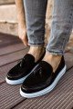 CH002 Loafer Pelle Erkek Günlük Bağcıksız Corcik Cilt Süet Klasik Ayakkabı CBT - Siyah