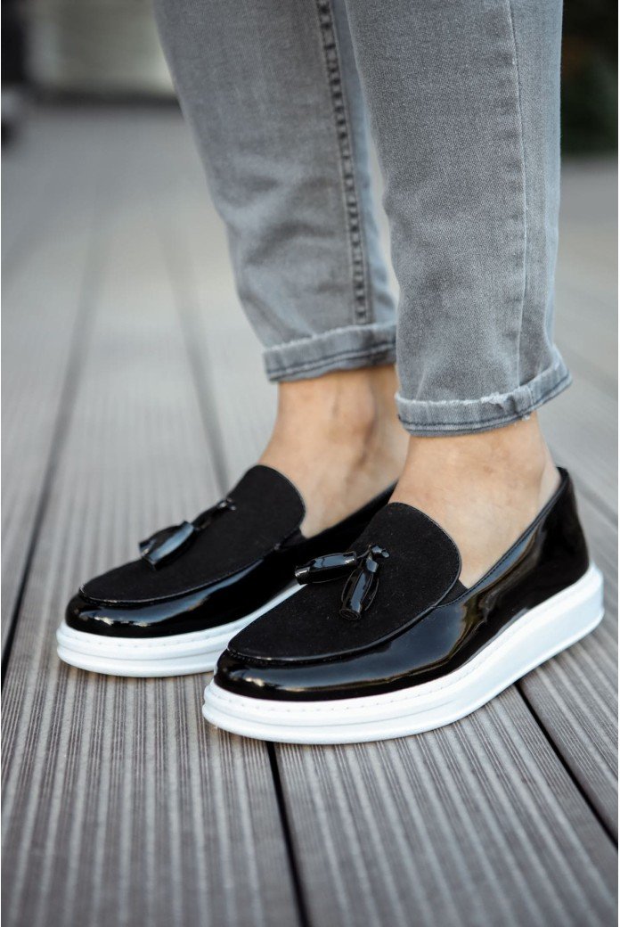 CH002 Loafer Verniciata Erkek Günlük Bağcıksız Corcik Rugan Süet Klasik Ayakkabı CBT - Siyah