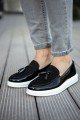 CH002 Loafer Verniciata Erkek Günlük Bağcıksız Corcik Rugan Süet Klasik Ayakkabı CBT - Siyah