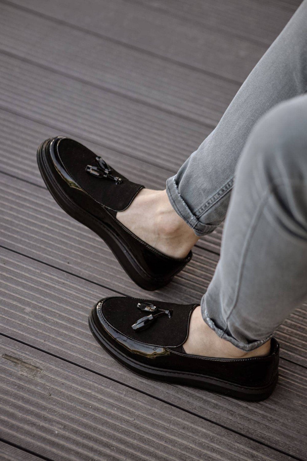 CH002 Loafer Verniciata Erkek Günlük Bağcıksız Corcik Rugan Süet Klasik Ayakkabı CST - Siyah – Chekich Erkek Ayakkabı