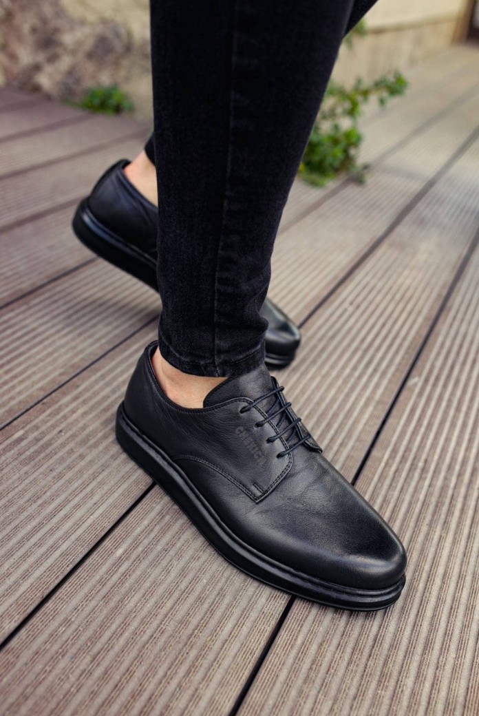 CH003 Classica Pelle Di Cuoio Erkek Günlük Bağcıklı Hakiki Deri Klasik Ayakkabı DST - Siyah