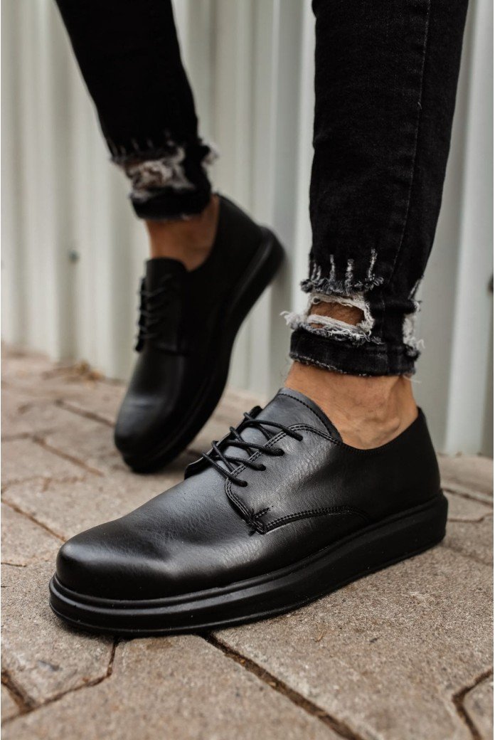 CH003 Pelle Classica Erkek Günlük Bağcıklı Cilt Klasik Ayakkabı CST - Siyah