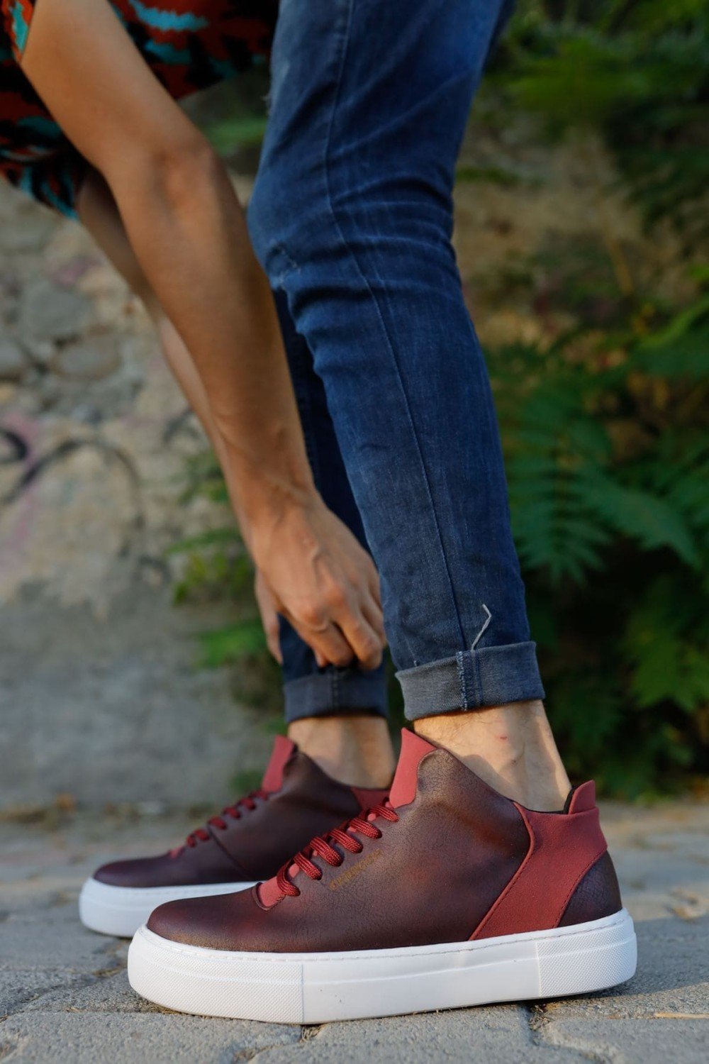 CH004 Hide Erkek Günlük Bağcıklı Cilt Spor Sneaker Ayakkabı CBT - Bordo – Chekich Erkek Ayakkabı