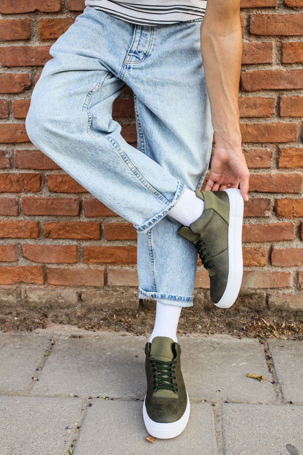 CH004 Hide Erkek Günlük Bağcıklı Cilt Spor Sneaker Ayakkabı CBT - Haki – Chekich Erkek Ayakkabı