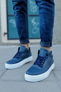 CH004 Hide Erkek Günlük Bağcıklı Cilt Spor Sneaker Ayakkabı CBT - Lacivert