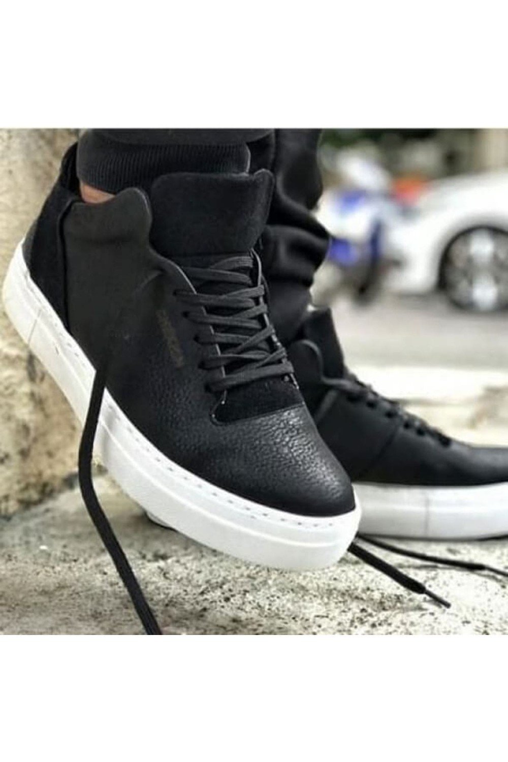 CH004 Hide Erkek Günlük Bağcıklı Cilt Spor Sneaker Ayakkabı CBT - Siyah – Chekich Erkek Ayakkabı