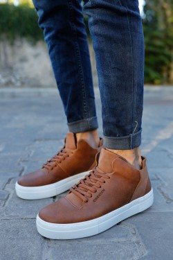 CH004 Hide Erkek Günlük Bağcıklı Cilt Spor Sneaker Ayakkabı CBT - Taba