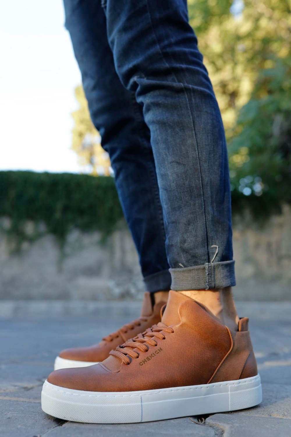 CH004 Hide Erkek Günlük Bağcıklı Cilt Spor Sneaker Ayakkabı CBT - Taba – Chekich Erkek Ayakkabı