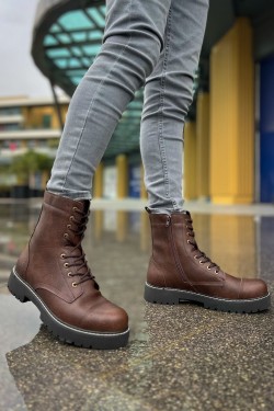 CH009 Military Erkek Spor Günlük Bağcıklı ve Fermuarlı Cilt Bot CST - Kahverengi CH009 Military Erkek Spor Günlük Bağcıklı ve Fermuarlı Cilt Bot CST - Kahverengi