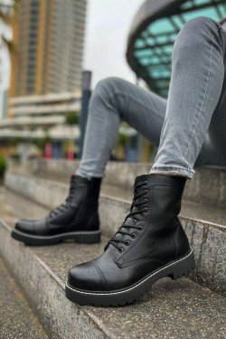 CH009 Military Erkek Spor Günlük Bağcıklı ve Fermuarlı Cilt Bot CST - Parlak Siyah CH009 Military Erkek Spor Günlük Bağcıklı ve Fermuarlı Cilt Bot CST - Parlak Siyah