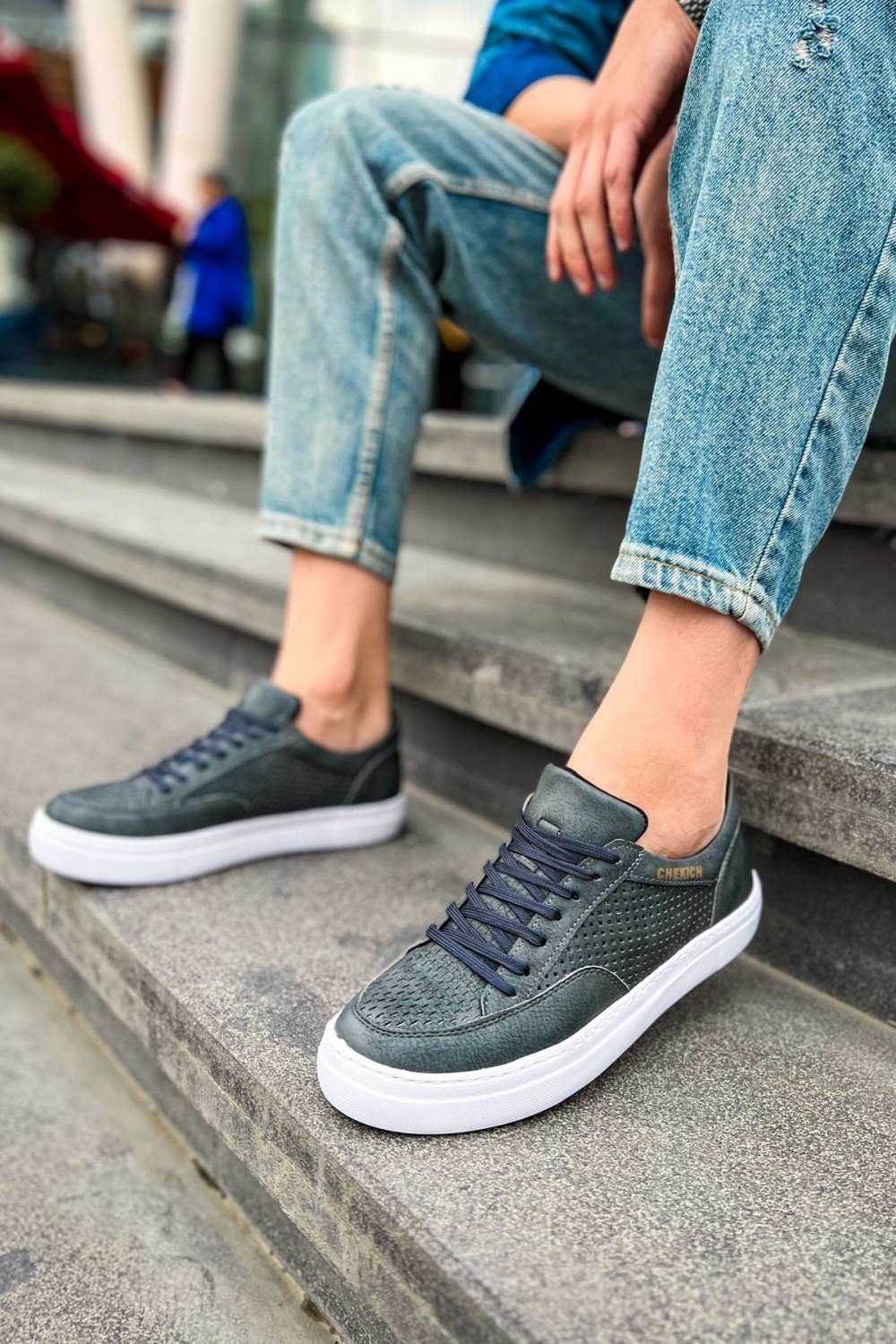 CH015 First Edition Erkek Günlük Bağcıklı Cilt Spor Sneaker Ayakkabı CBT - Antrasit – Chekich Erkek Ayakkabı