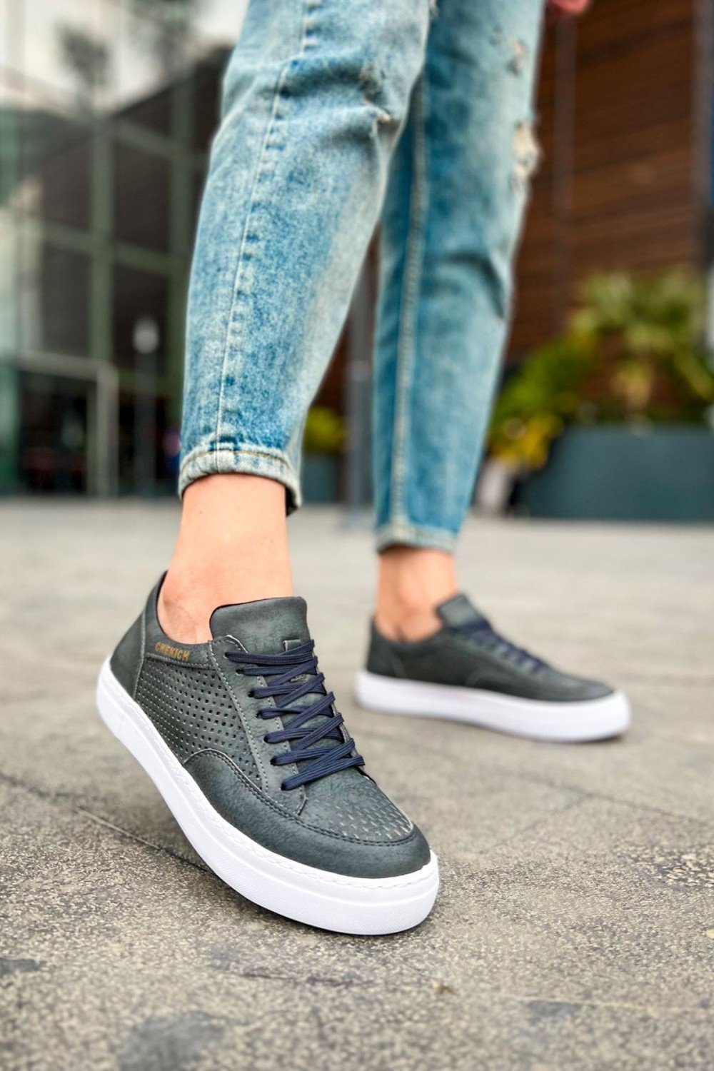 CH015 First Edition Erkek Günlük Bağcıklı Cilt Spor Sneaker Ayakkabı CBT - Antrasit – Chekich Erkek Ayakkabı