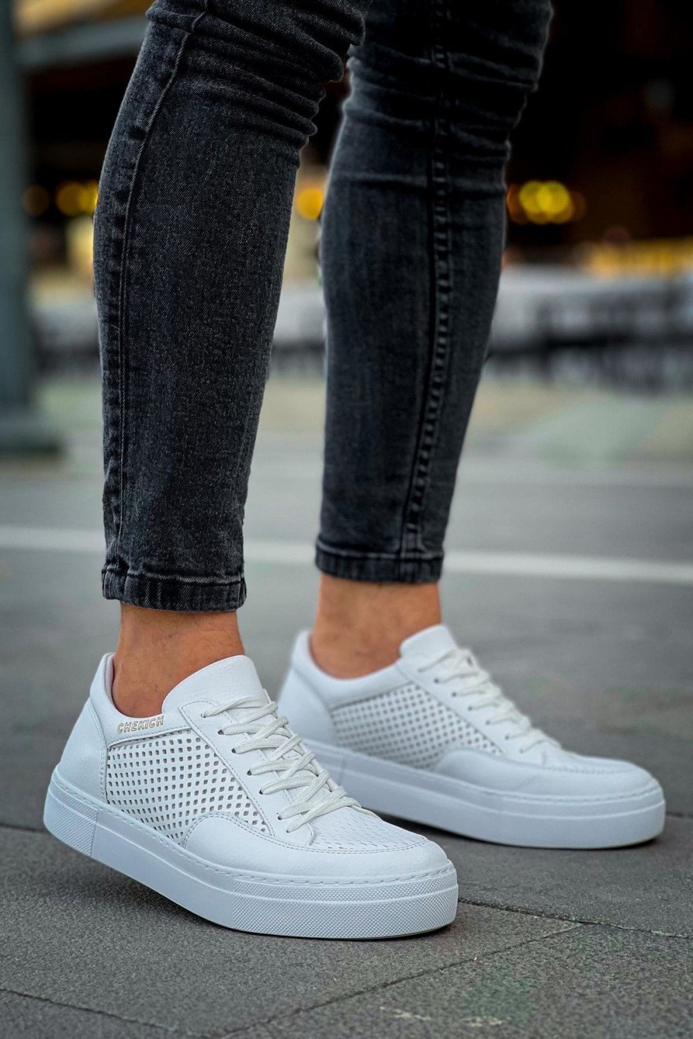 CH015 First Edition Erkek Günlük Bağcıklı Cilt Spor Sneaker Ayakkabı CBT - Beyaz – Chekich Erkek Ayakkabı