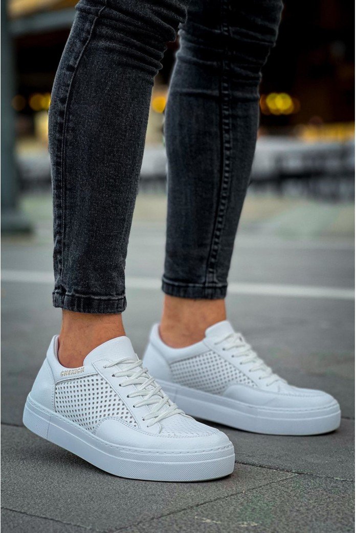 CH015 First Edition Erkek Günlük Bağcıklı Cilt Spor Sneaker Ayakkabı CBT - Beyaz