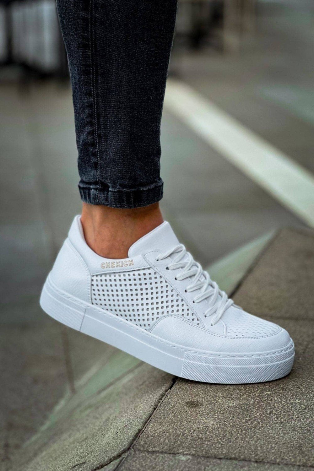 CH015 First Edition Erkek Günlük Bağcıklı Cilt Spor Sneaker Ayakkabı CBT - Beyaz – Chekich Erkek Ayakkabı