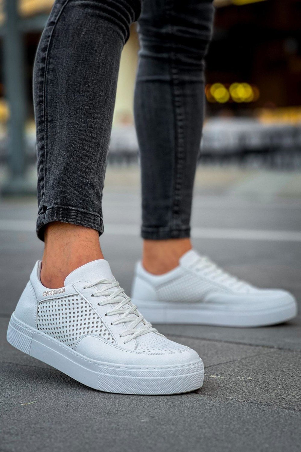 CH015 First Edition Erkek Günlük Bağcıklı Cilt Spor Sneaker Ayakkabı CBT - Beyaz – Chekich Erkek Ayakkabı
