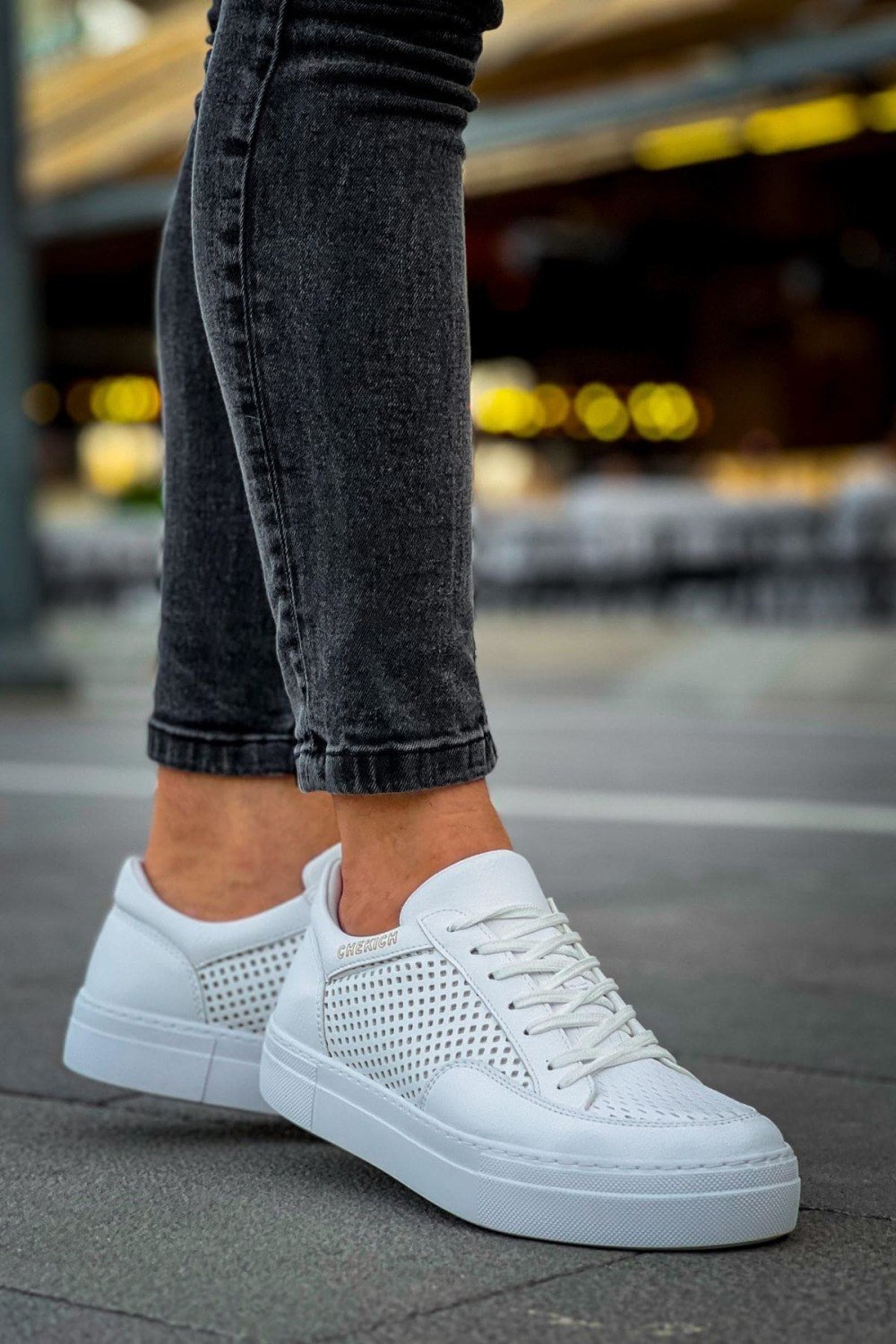 CH015 First Edition Erkek Günlük Bağcıklı Cilt Spor Sneaker Ayakkabı CBT - Beyaz – Chekich Erkek Ayakkabı