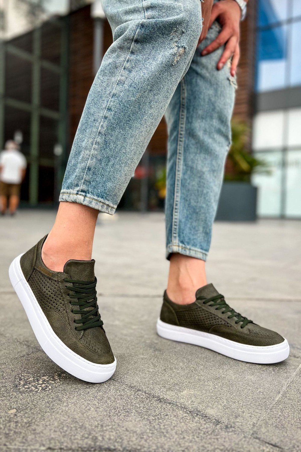 CH015 First Edition Erkek Günlük Bağcıklı Cilt Spor Sneaker Ayakkabı CBT - Haki – Chekich Erkek Ayakkabı