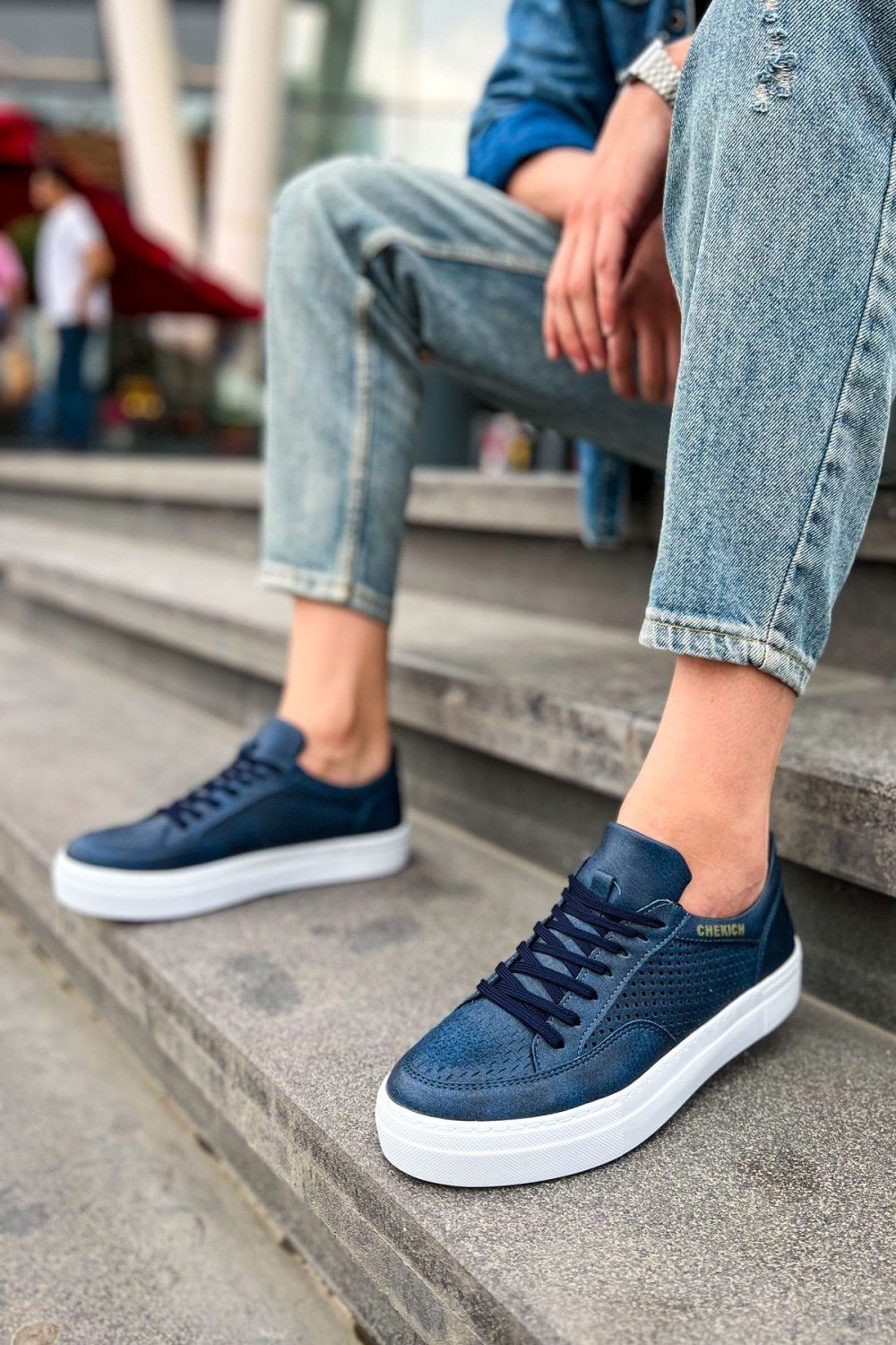 CH015 First Edition Erkek Günlük Bağcıklı Cilt Spor Sneaker Ayakkabı CBT - Lacivert – Chekich Erkek Ayakkabı