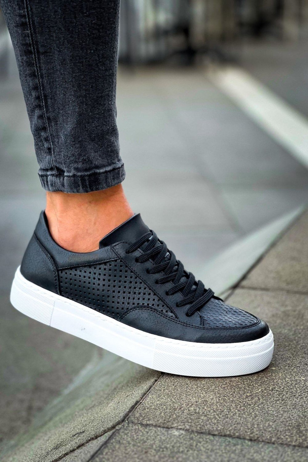 CH015 First Edition Erkek Günlük Bağcıklı Cilt Spor Sneaker Ayakkabı CBT - Siyah – Chekich Erkek Ayakkabı