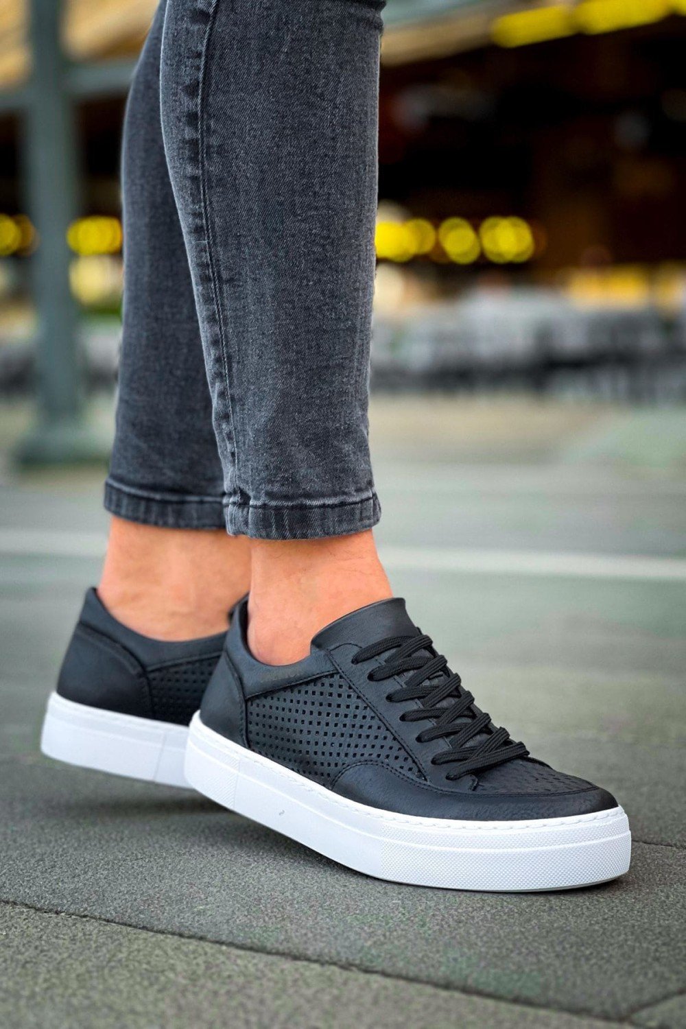 CH015 First Edition Erkek Günlük Bağcıklı Cilt Spor Sneaker Ayakkabı CBT - Siyah – Chekich Erkek Ayakkabı