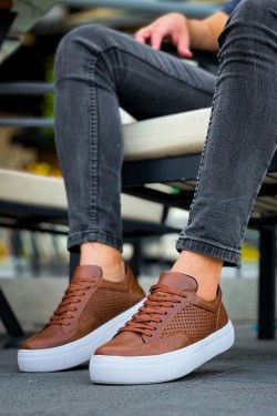 CH015 First Edition Erkek Günlük Bağcıklı Cilt Spor Sneaker Ayakkabı CBT - Taba