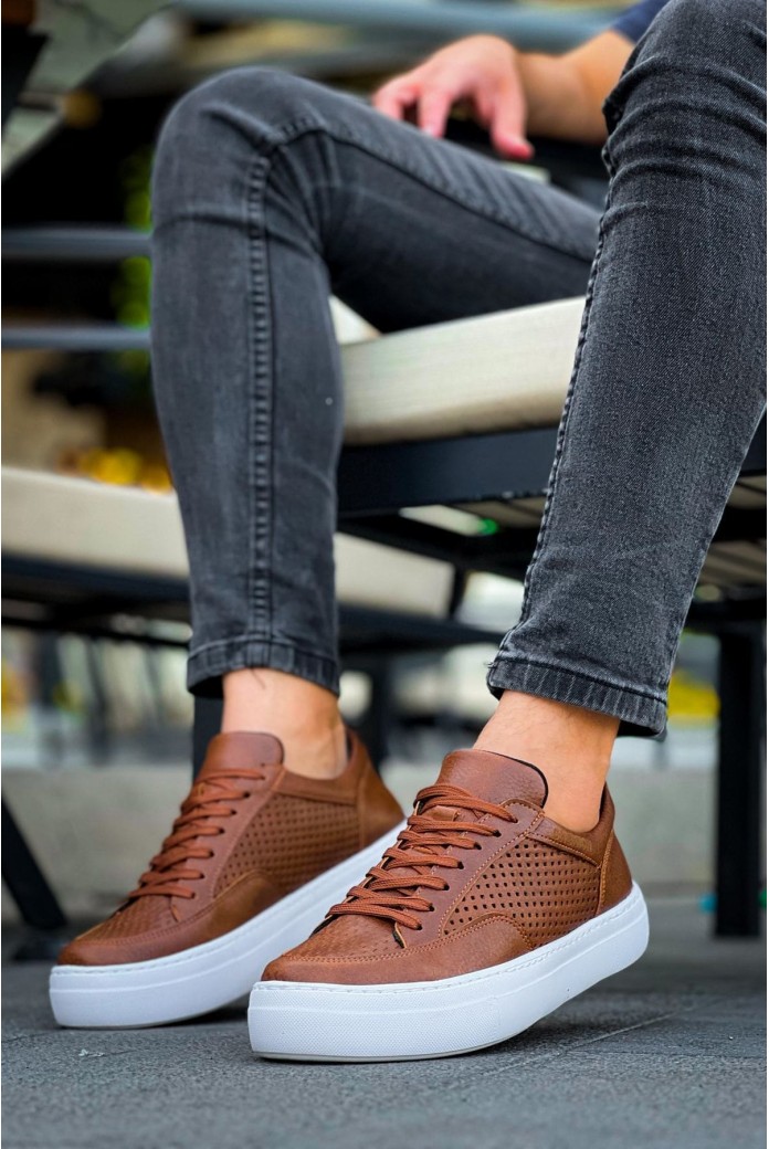 CH015 First Edition Erkek Günlük Bağcıklı Cilt Spor Sneaker Ayakkabı CBT - Taba