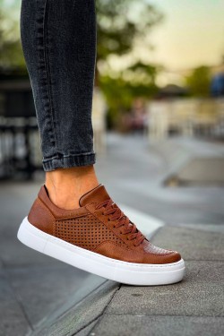 CH015 First Edition Erkek Günlük Bağcıklı Cilt Spor Sneaker Ayakkabı CBT - Taba
