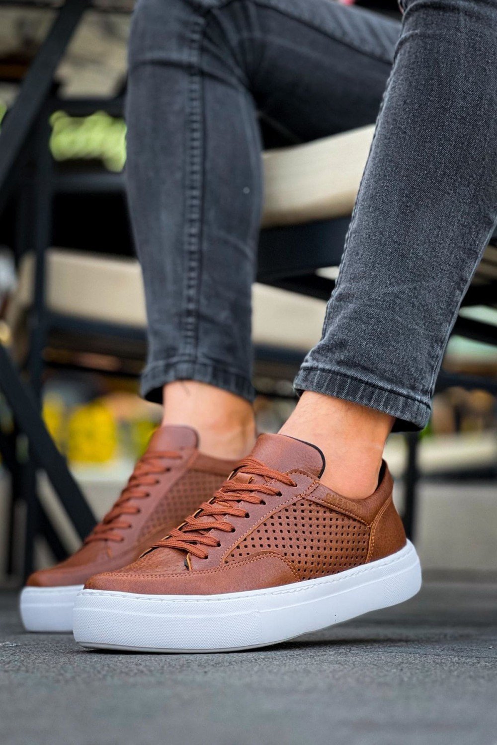 CH015 First Edition Erkek Günlük Bağcıklı Cilt Spor Sneaker Ayakkabı CBT - Taba – Chekich Erkek Ayakkabı