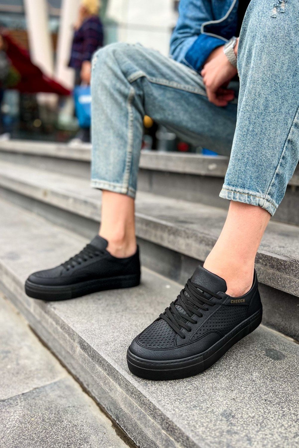 CH015 First Edition Erkek Günlük Bağcıklı Cilt Spor Sneaker Ayakkabı CST - Siyah – Chekich Erkek Ayakkabı