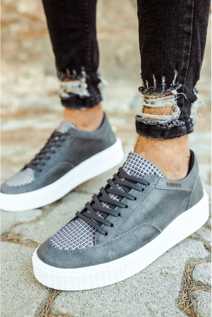 CH017 Pyramid Erkek Günlük Bağcıklı Cilt Spor Sneaker Ayakkabı CBT - Antrasit