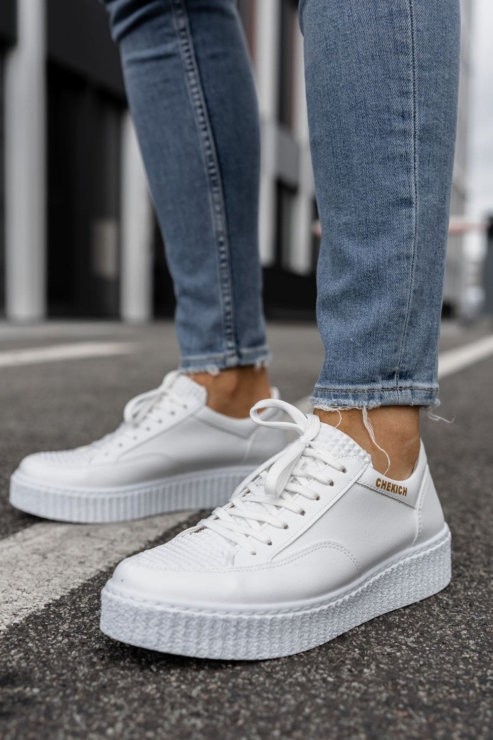 CH017 Pyramid Erkek Günlük Bağcıklı Cilt Spor Sneaker Ayakkabı CBT - Beyaz – Chekich Erkek Ayakkabı