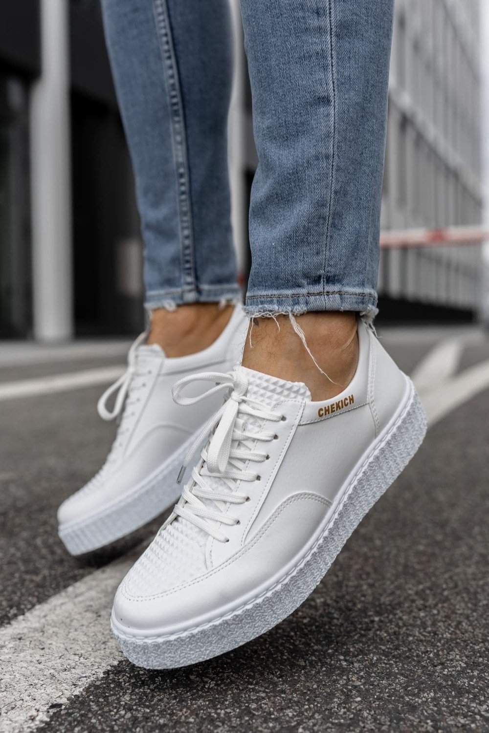 CH017 Pyramid Erkek Günlük Bağcıklı Cilt Spor Sneaker Ayakkabı CBT - Beyaz – Chekich Erkek Ayakkabı