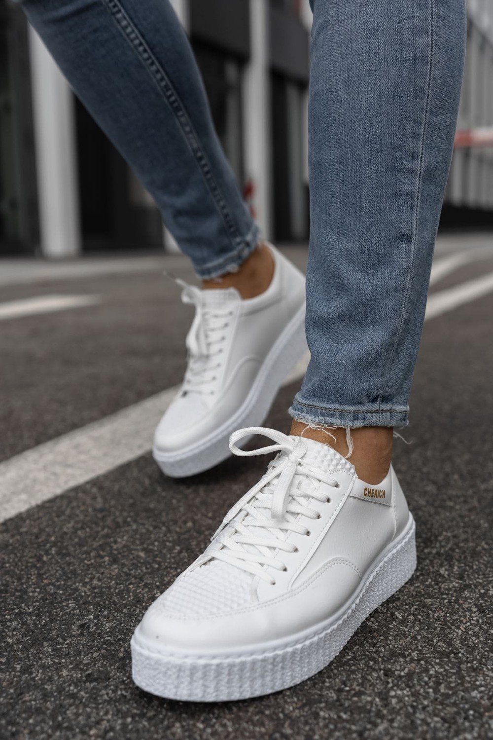 CH017 Pyramid Erkek Günlük Bağcıklı Cilt Spor Sneaker Ayakkabı CBT - Beyaz – Chekich Erkek Ayakkabı