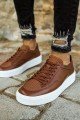 CH017 Pyramid Erkek Günlük Bağcıklı Cilt Spor Sneaker Ayakkabı CBT - Taba