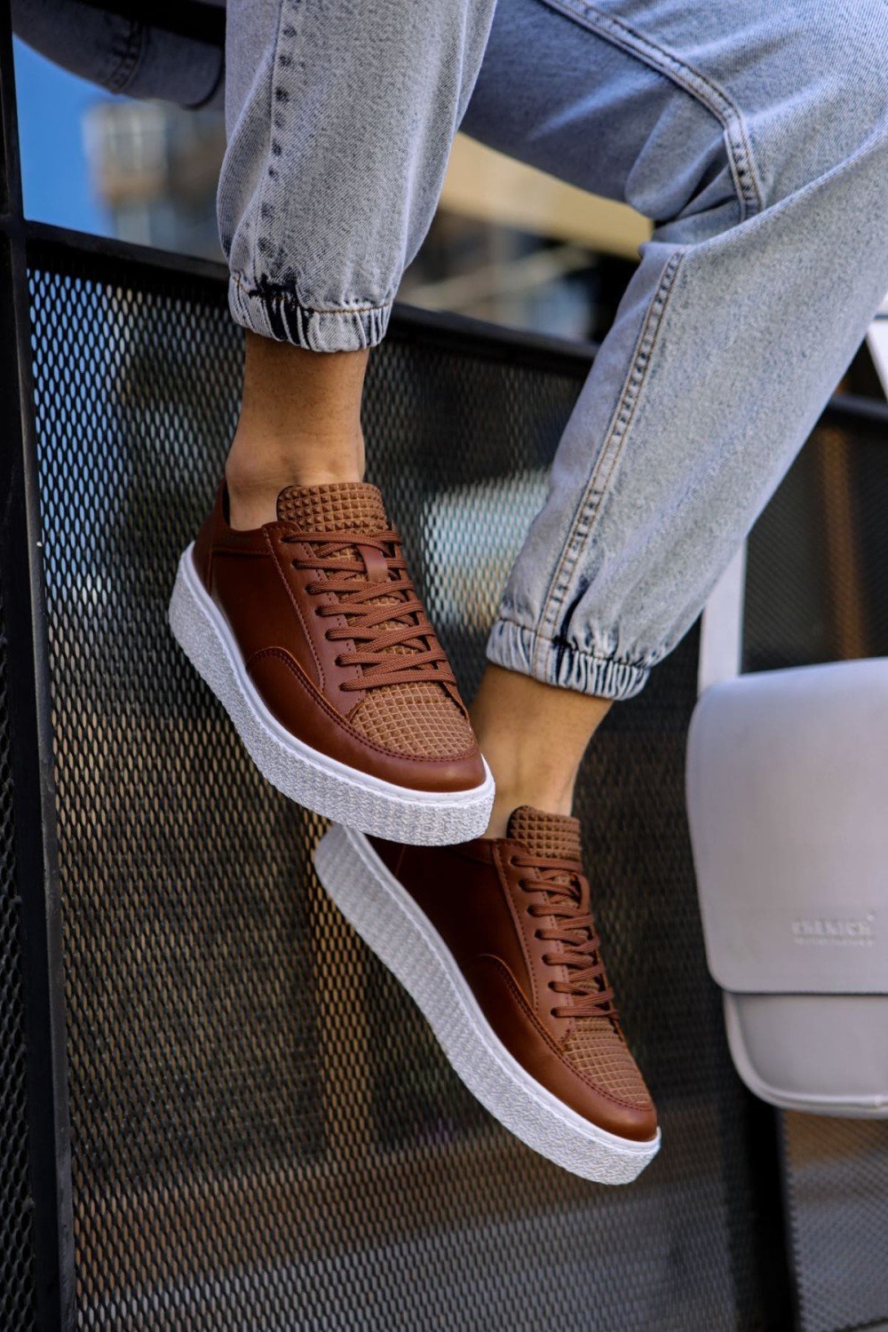 CH017 Pyramid Erkek Günlük Bağcıklı Cilt Spor Sneaker Ayakkabı CBT - Taba – Chekich Erkek Ayakkabı