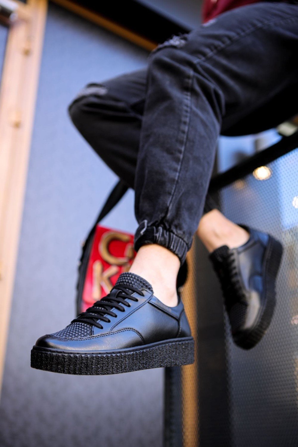 CH017 Pyramid Erkek Günlük Bağcıklı Cilt Spor Sneaker Ayakkabı CST - Siyah – Chekich Erkek Ayakkabı