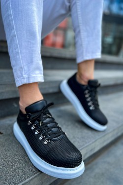 CH021 Favo Erkek Günlük Bağcıklı Cilt Spor Sneaker Ayakkabı CBT - Siyah