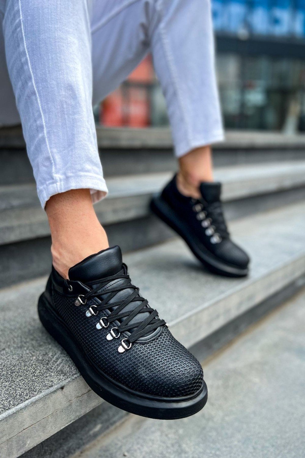 CH021 Favo Erkek Günlük Bağcıklı Cilt Spor Sneaker Ayakkabı CST - Siyah Erkek Ayakkabı CH021 Favo Erkek Günlük Bağcıklı Cilt Spor Sneaker Ayakkabı CST - Siyah – Chekich Erkek Ayakkabı