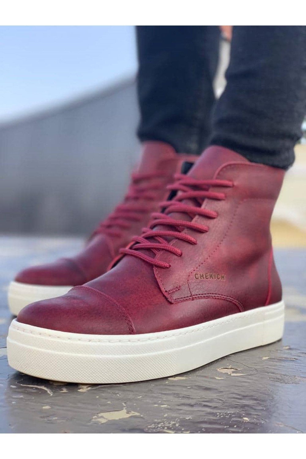 CH029 Vulcanized Erkek Spor Günlük Bağcıklı Cilt Bot CBT - Bordo – Chekich Erkek Ayakkabı