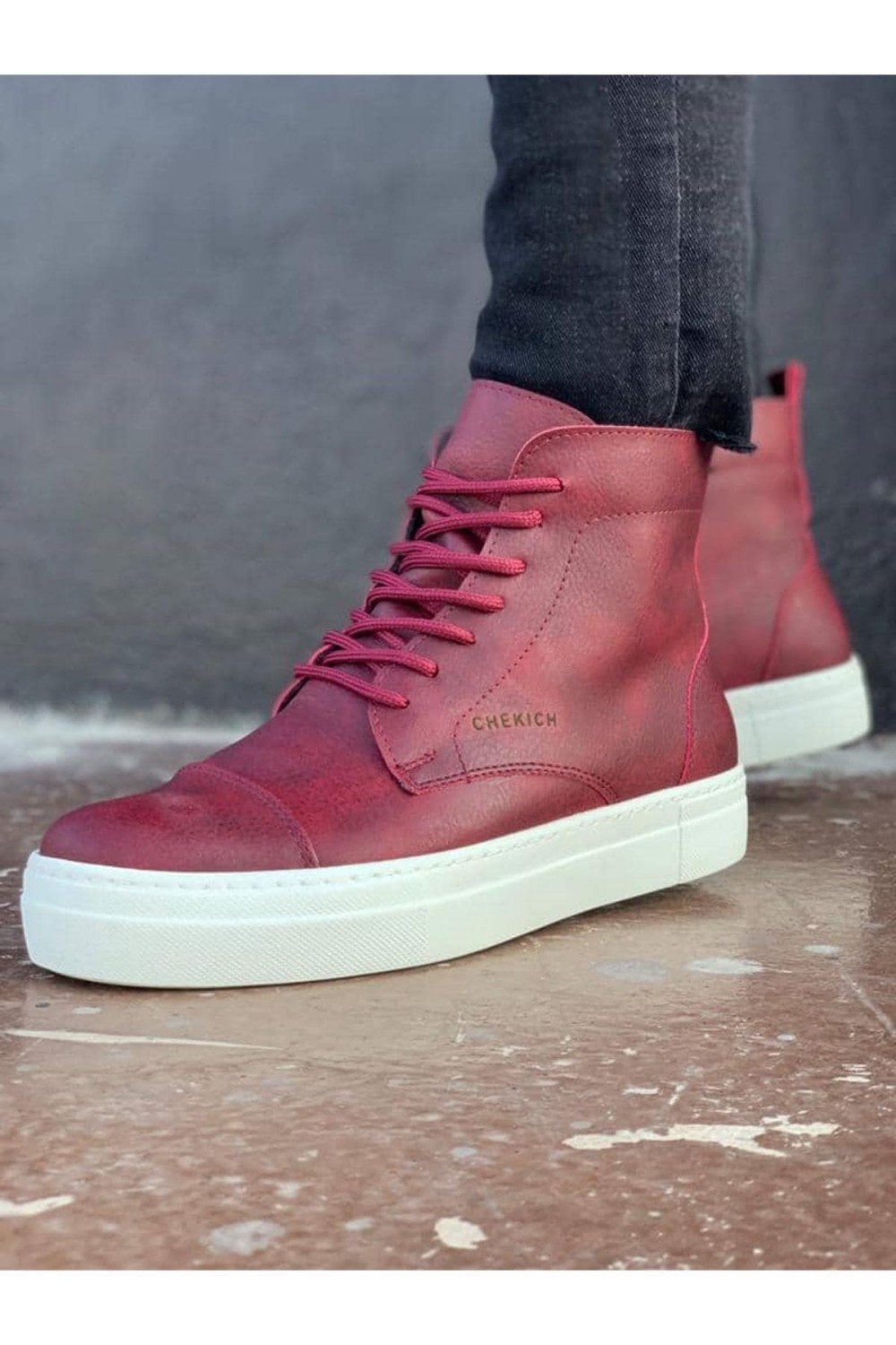 CH029 Vulcanized Erkek Spor Günlük Bağcıklı Cilt Bot CBT - Bordo – Chekich Erkek Ayakkabı