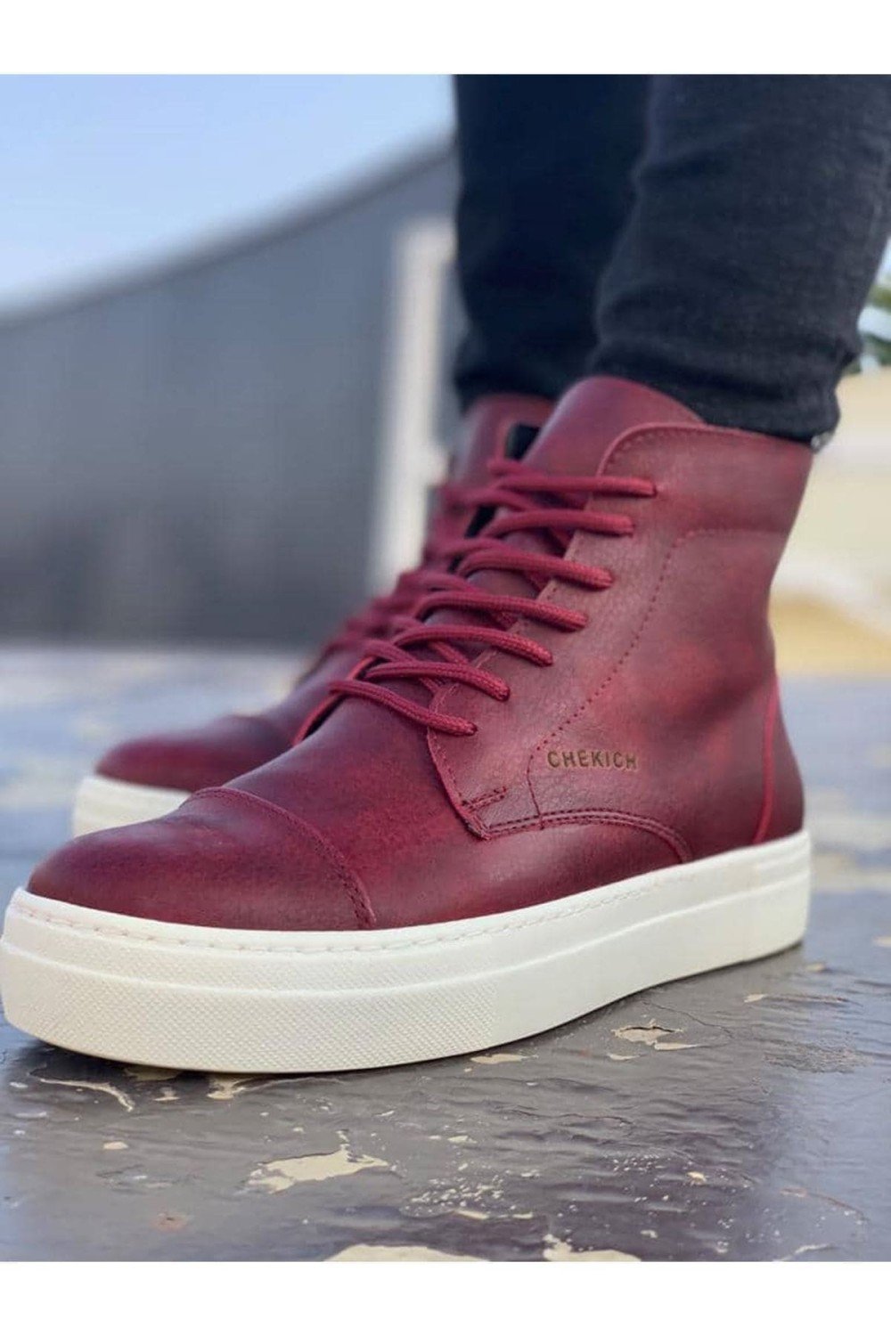 CH029 Vulcanized Erkek Spor Günlük Bağcıklı Cilt Bot CBT - Bordo – Chekich Erkek Ayakkabı
