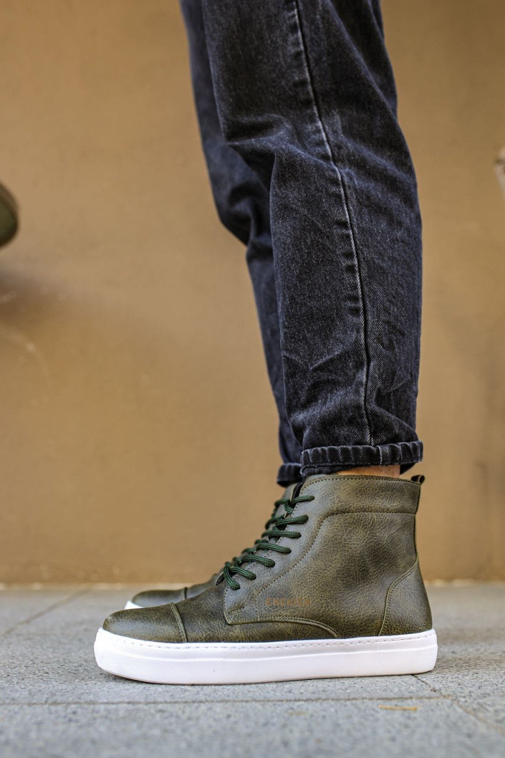 CH029 Vulcanized Erkek Spor Günlük Bağcıklı Cilt Bot CBT - Haki – Chekich Erkek Ayakkabı