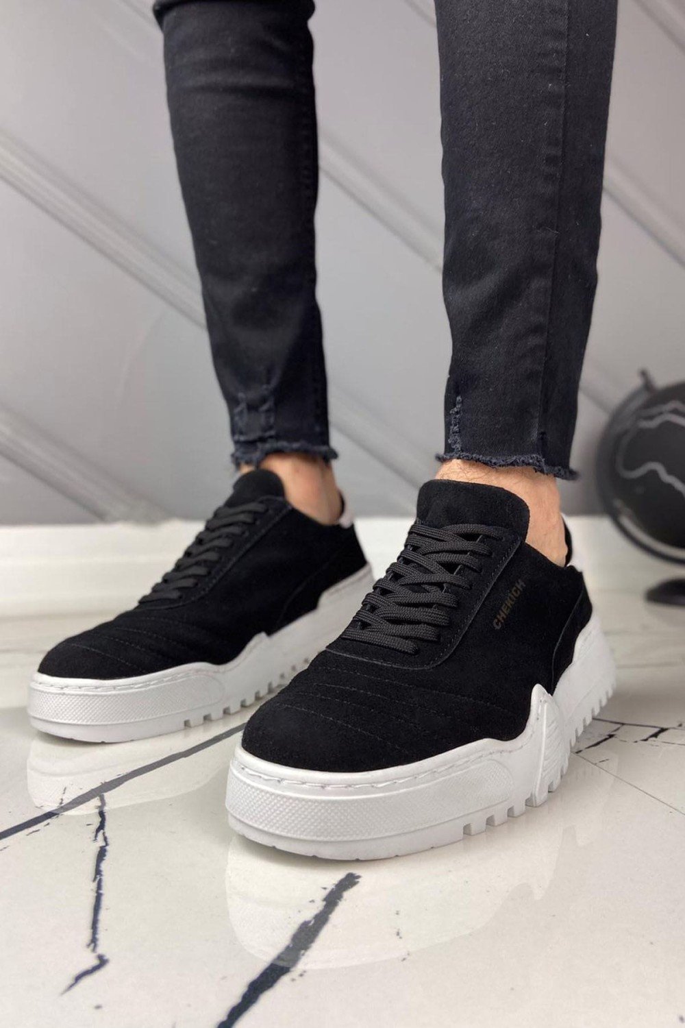 CH037 Francis Erkek Günlük Bağcıklı Süet Spor Sneaker Ayakkabı SBT - Siyah – Chekich Erkek Ayakkabı