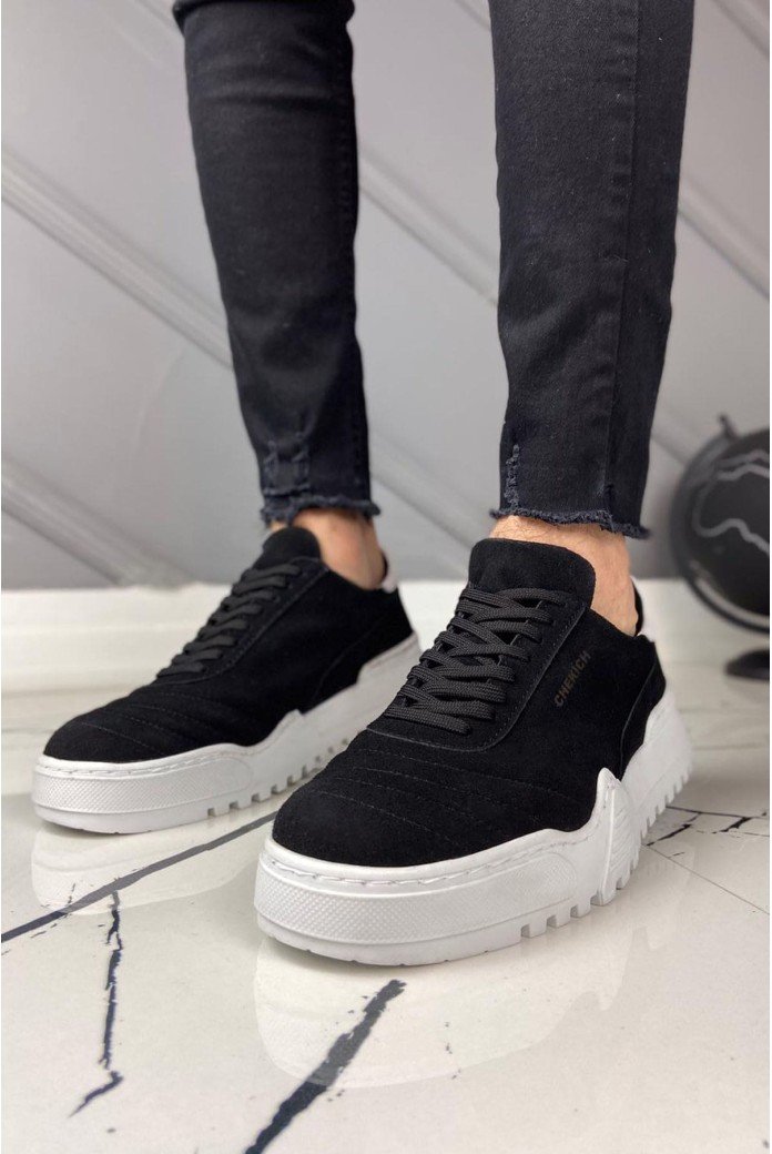 CH037 Francis Erkek Günlük Bağcıklı Süet Spor Sneaker Ayakkabı SBT - Siyah