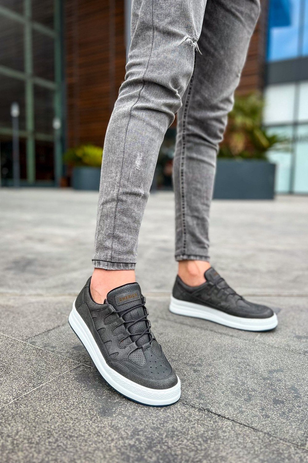 CH040 C - Rey Erkek Günlük Bağcıklı Cilt Spor Sneaker Ayakkabı CBT - Antrasit – Chekich Erkek Ayakkabı